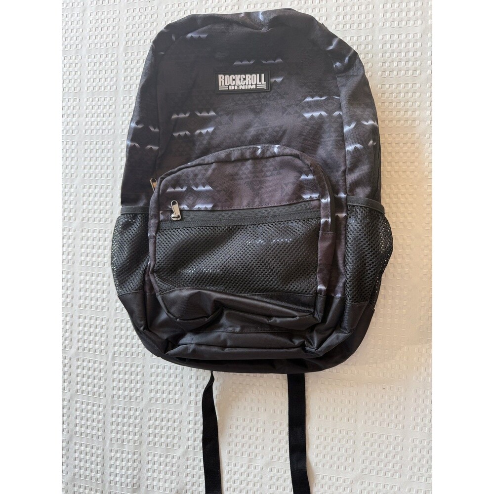 Rock & Roll Denim Large Black Backpack Mesh Pockets Western Zippers Unisex